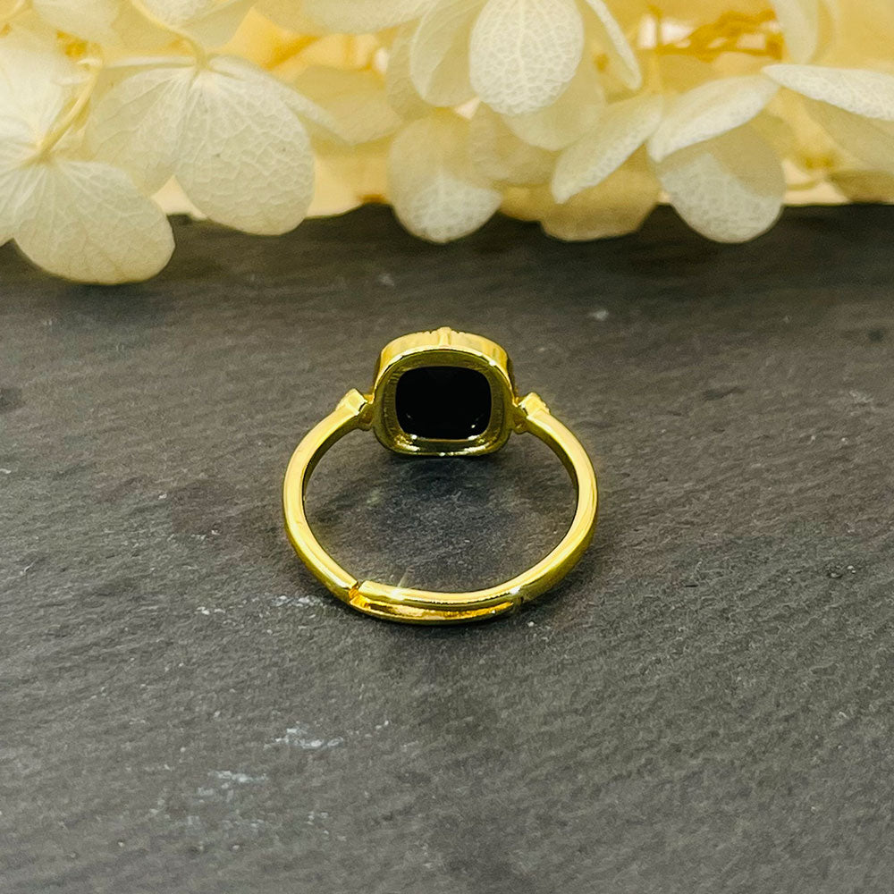 Square Black Onyx Rose Faceted Vintage Ring