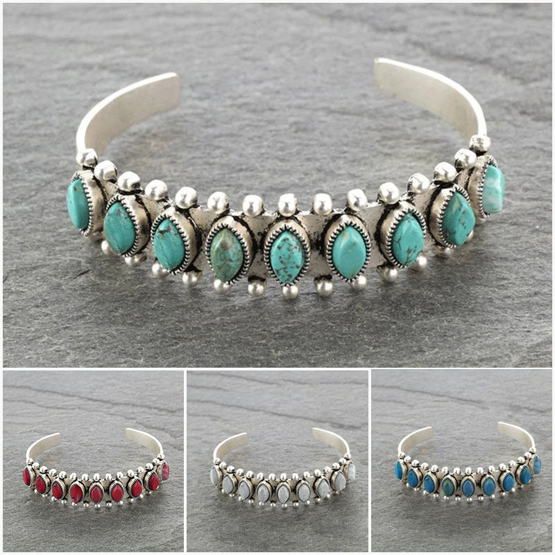 Ethnic Style Metal Inlay Turquoise Women's Bracelet