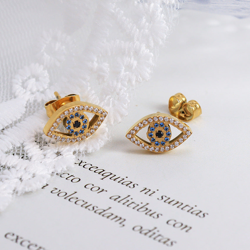 Hollow Evil Eye Full Stones Stud Earrings