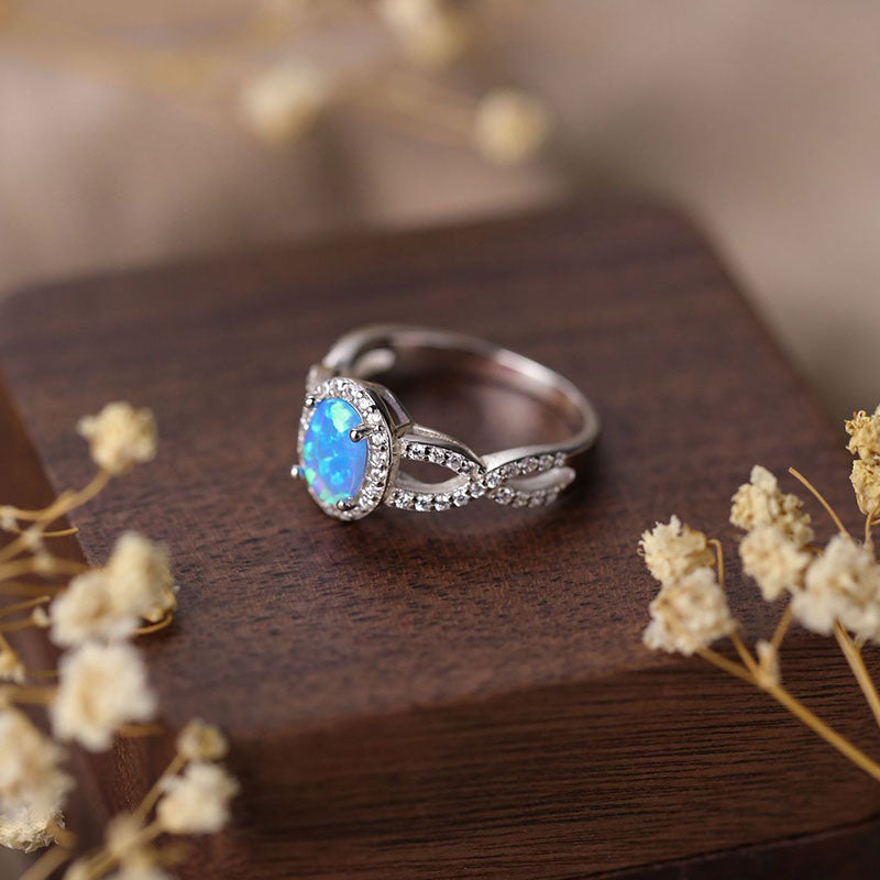 S925 Silver Egg Shaped Opal Ring