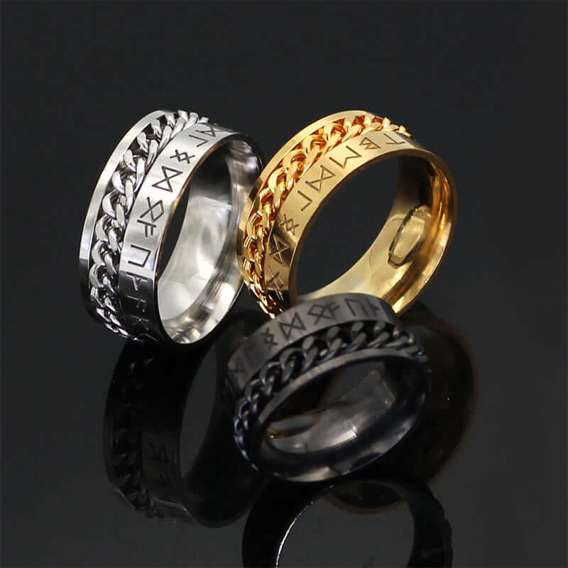 Viking Runic Rotating Chain Ring