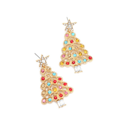 Christmas Party Earrings New Personality Temperament Inlaid Color Zircon Christmas Tree Fashion Earrings