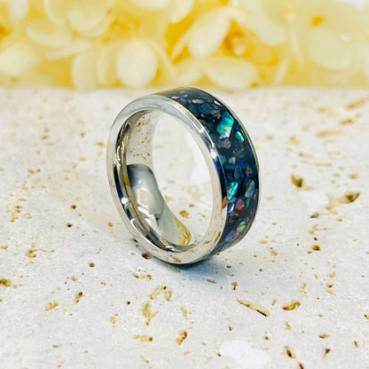 Crushed Opal Tungsten Carbide Ring