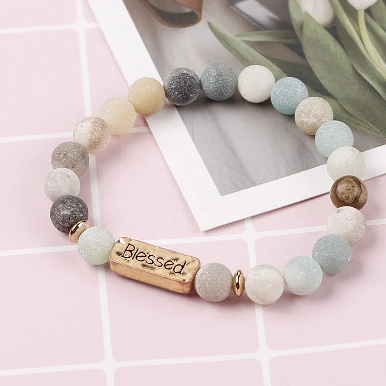 Natural Gemstone Strengthful Engraving Bracelet