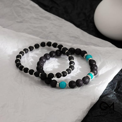 Lava Stone Turquoise Men Bracelet Set