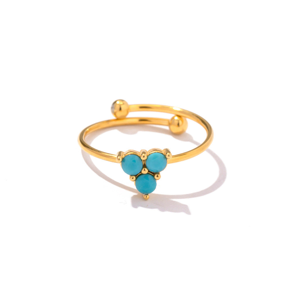 French Vintage Natural Stone 3 Turquoise Ring