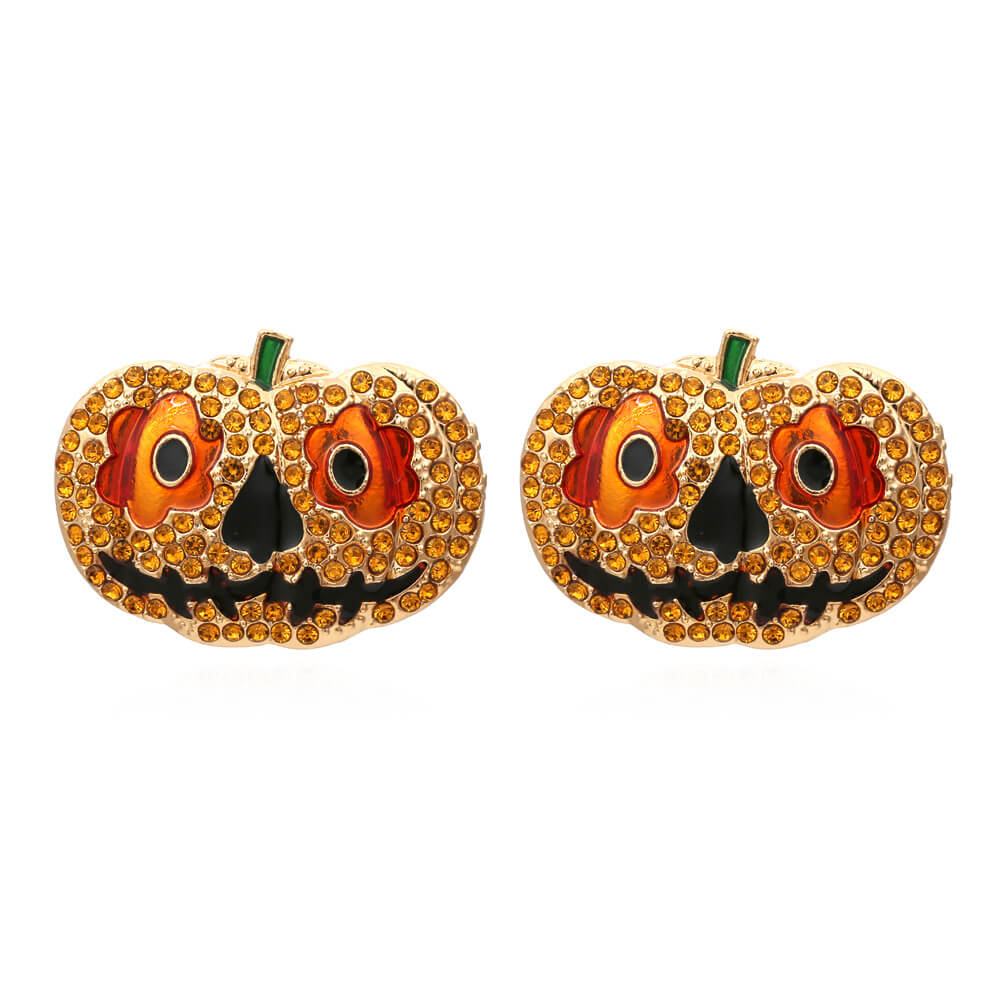 Halloween Personalized Cute Earrings Alloy Drop Oil Color Zircon Pumpkin Exaggerated Funny Earrings