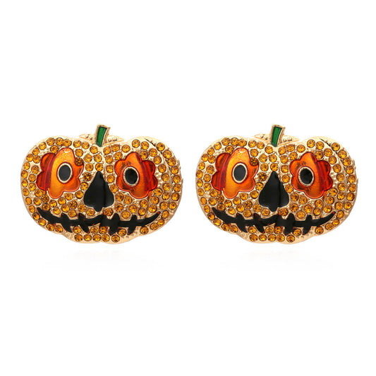 Halloween Personalized Cute Earrings Alloy Drop Oil Color Zircon Pumpkin Exaggerated Funny Earrings