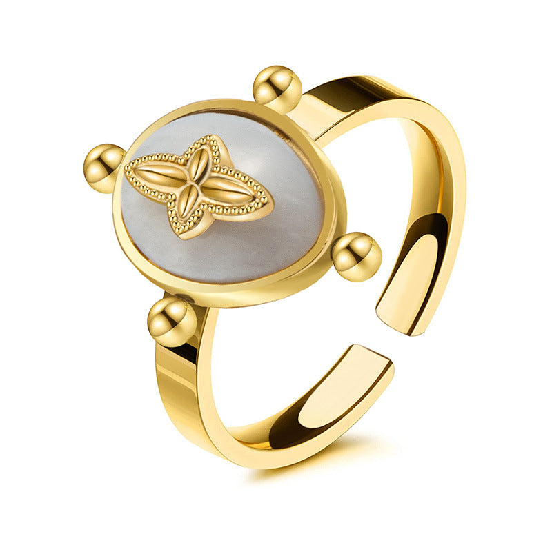 Retro White Stone Iris Totem Band Ring