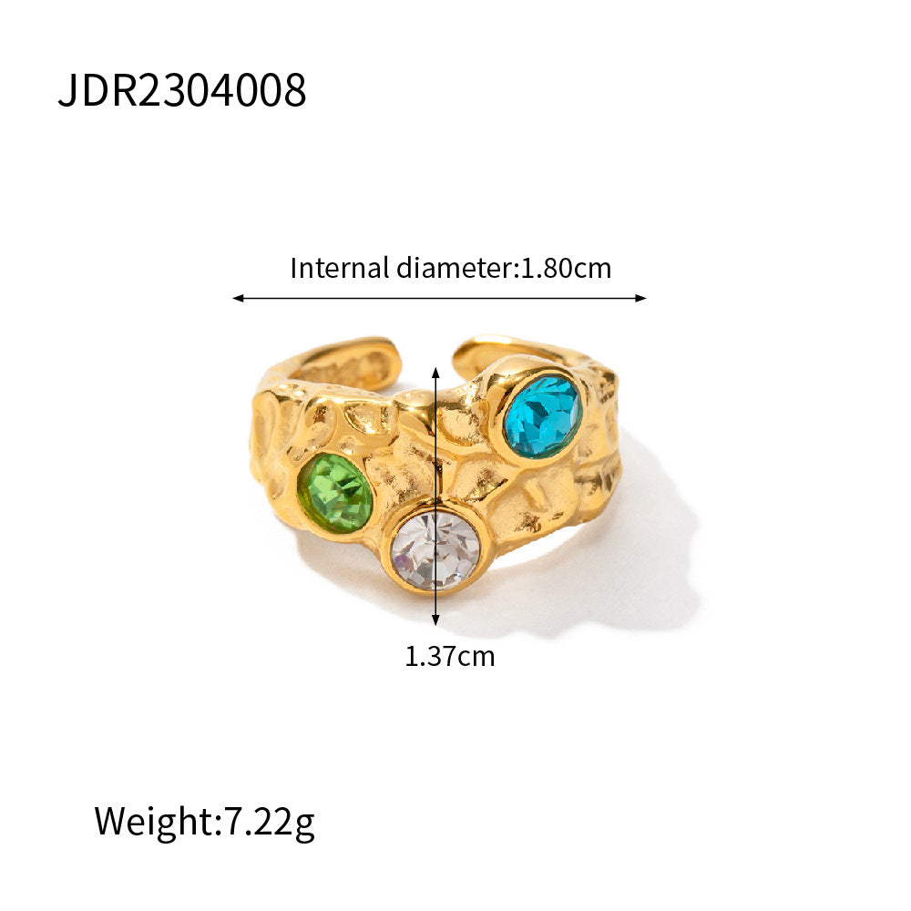 Stainless Steel Colored Stone Open Ring