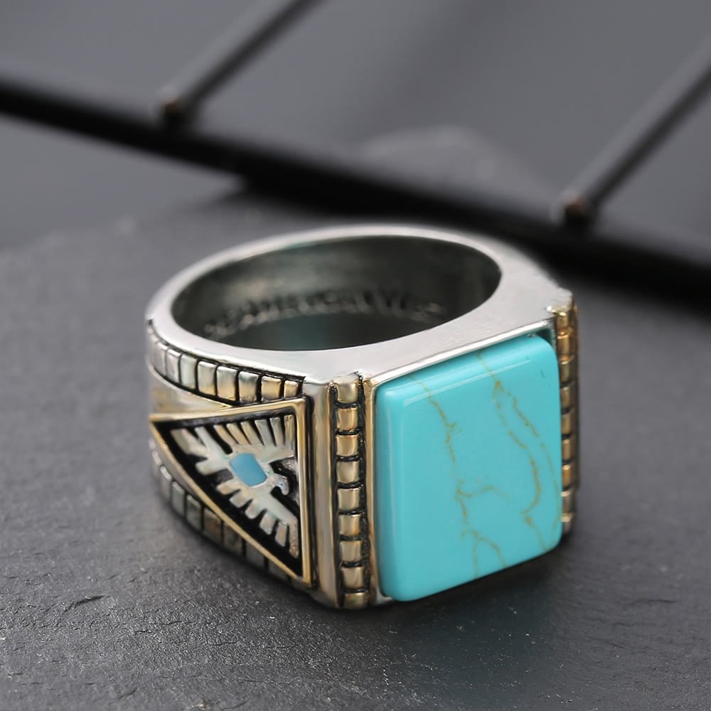 Eagle Side Engraved Turquoise Ring