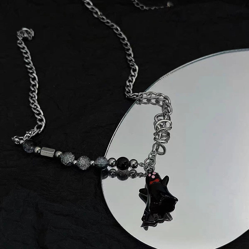 Halloween Faux Pearl Ghost Titanium Necklace