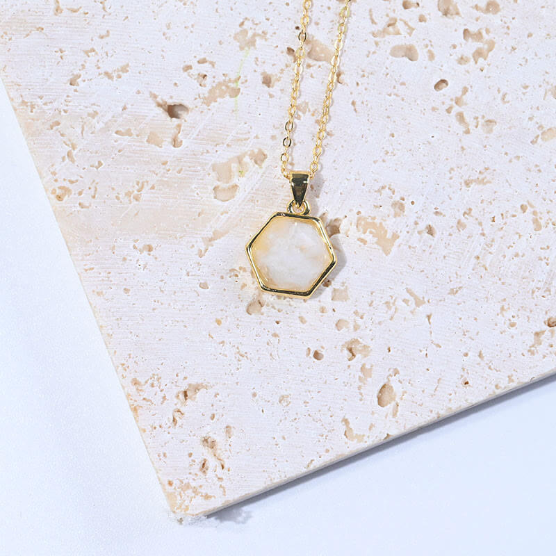 Gold Wire Natural Hexagon Gemstone Necklace