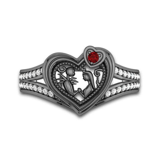 "Heart-to-heart" - Skull Couple Ruby Heart Ring