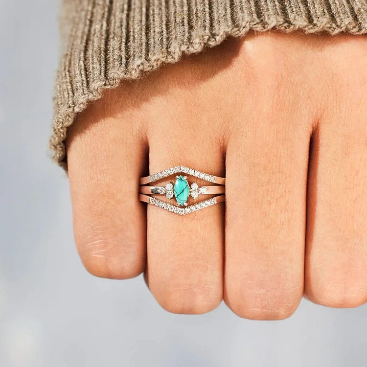 S925 Sterling Silver Turquoise Two-piece Ring