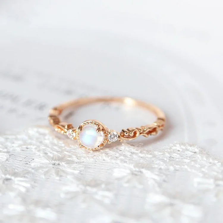 Natural Moonstone Zircon Delicate Ring