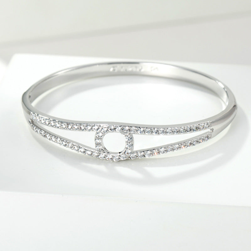 Simple Geometric Rhodium-plated Zircon Bracelet