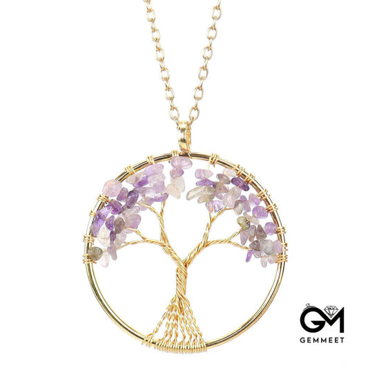 Gold Wrapped Silk Crystal Tree of Life Necklace