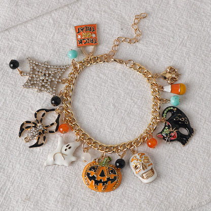 Halloween Dark Funny Spider Spooky Pumpkin Head Black Cat Bracelet