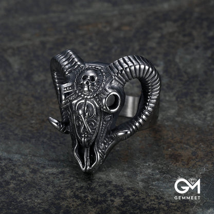 Satan Sheep's Head Titanium Steel Polished Men's Ring