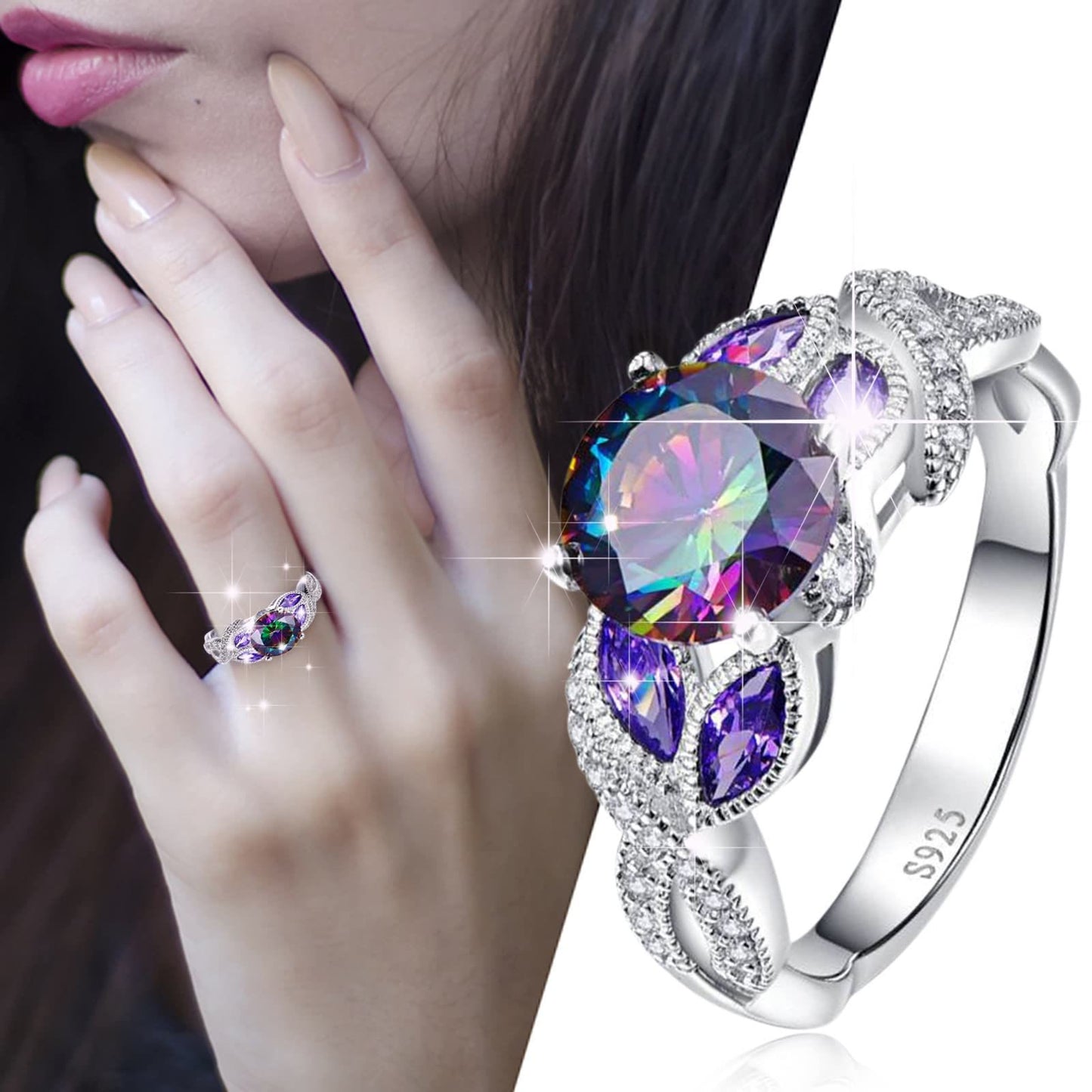 Colorful Oval Zircon Ring