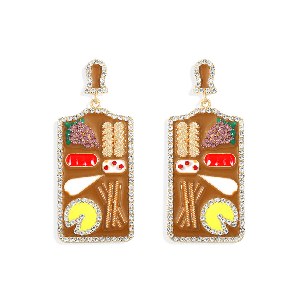 Inlaid Zircon Cartoon Snack Oil Dripping Earrings