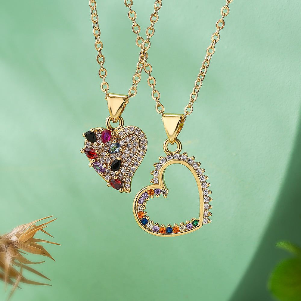 Color Stones Heart Shape Pendant Necklace