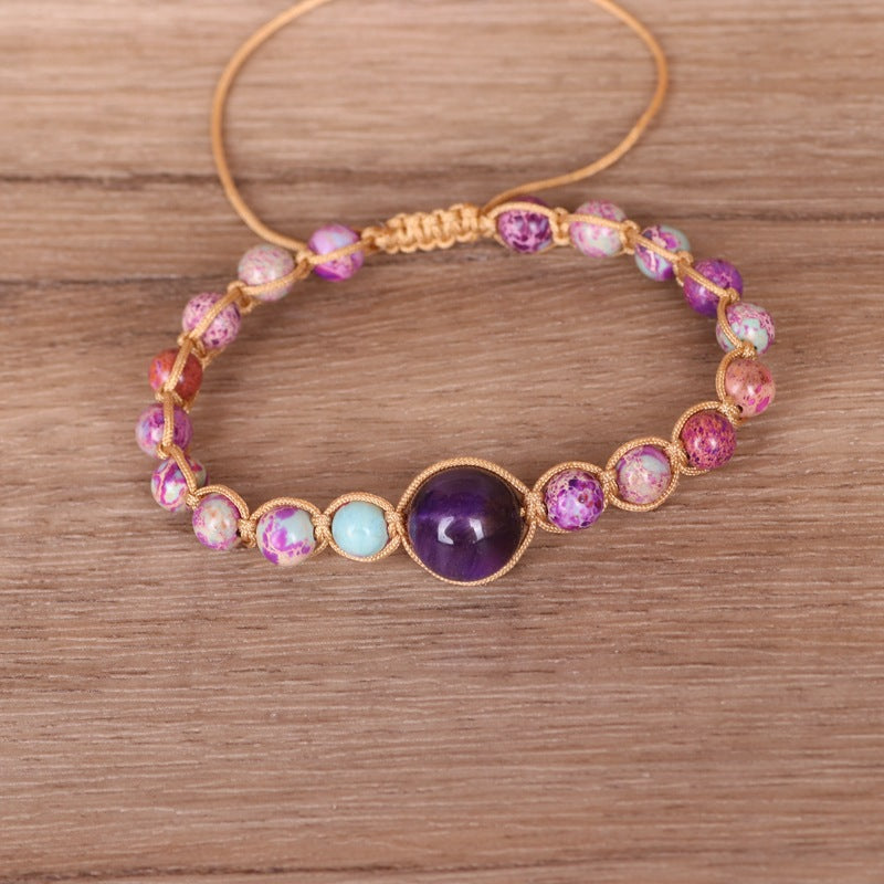 Purple Turquoise Bead Woven Bracelet