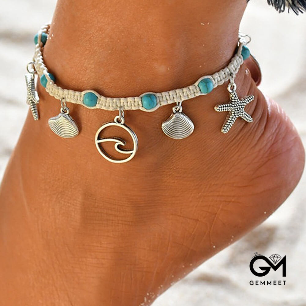 Starfish Shells and Waves Weave Anklets