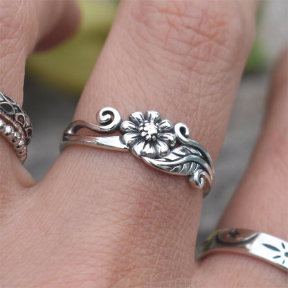 Flower Floral Daisy Silver Ring