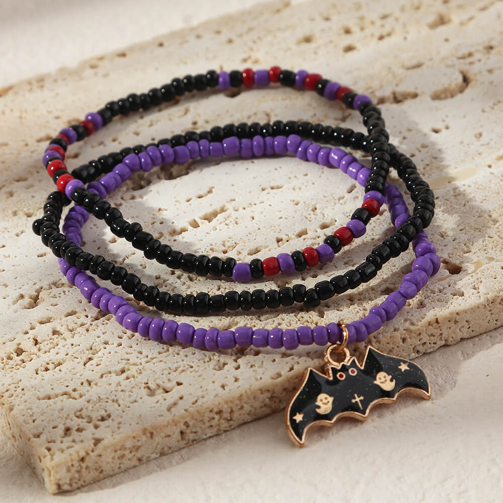 Halloween Hand Wear Mixed Color Rice Bead Pumpkin Bat Bracelet