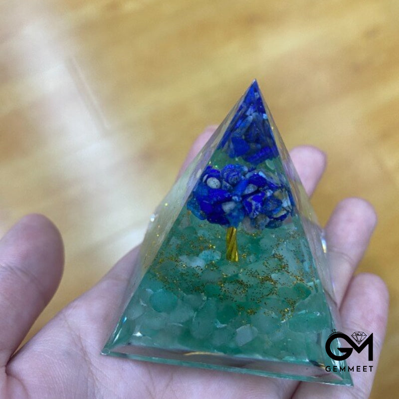 Lapis Lazuli with Green Aventurine Tree Of Life Orgone Pyramid