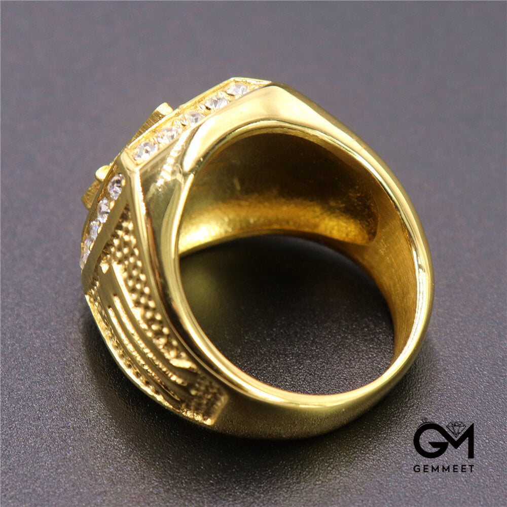 Gold Stainless Steel Crushed Zircon AG Masonic Ring