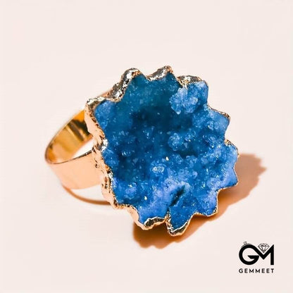 Irregular Crystal Sun Flower Sliced Ring