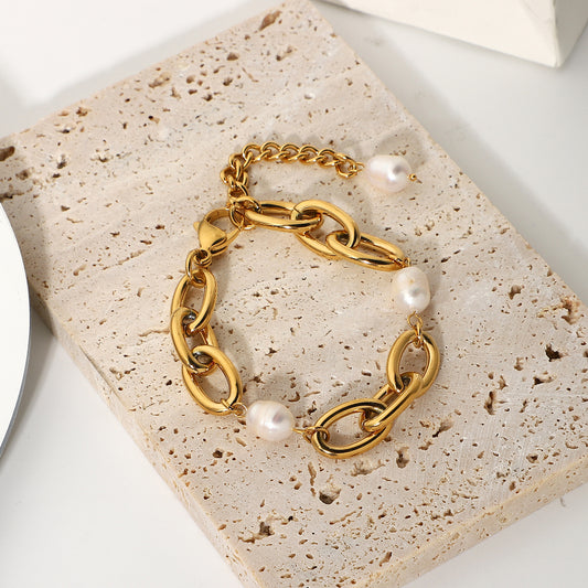 Gold-plated Stainless Steel Pearl Bracelet