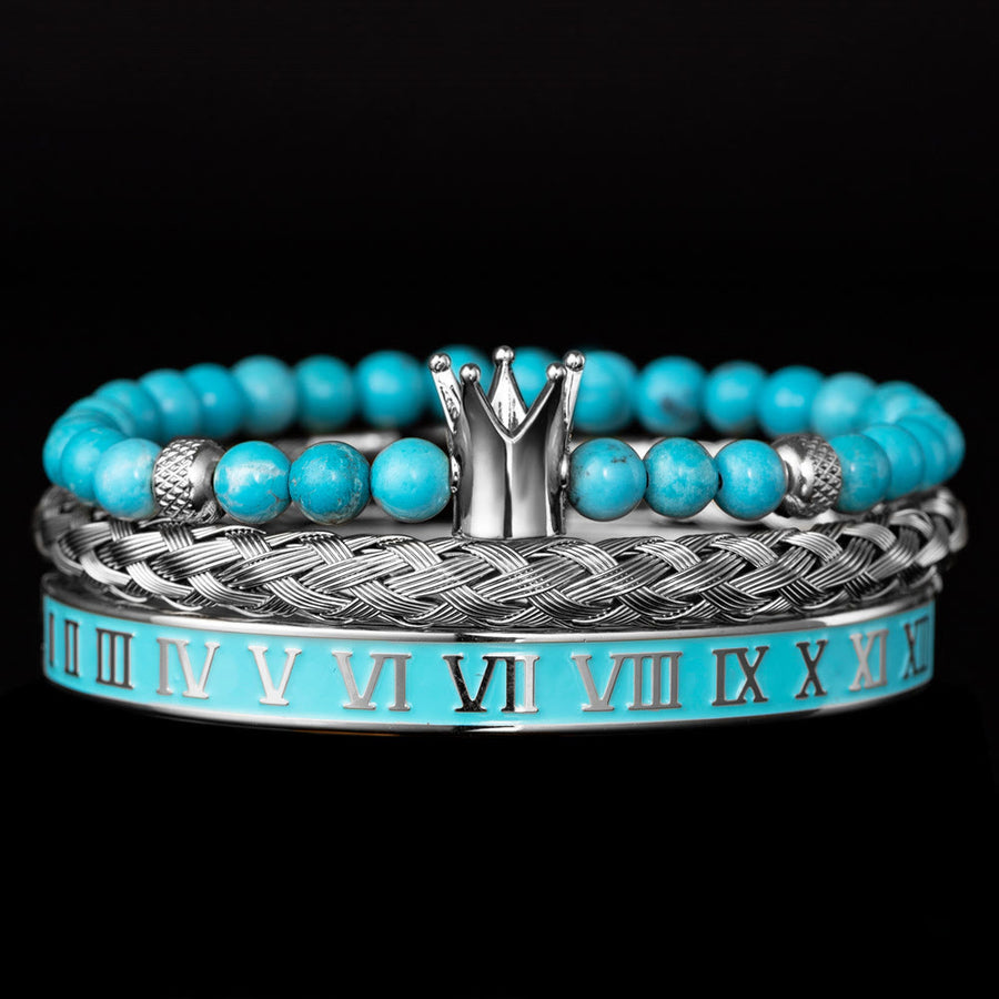 Blue Beaded Roman Numerals Crown Bracelet