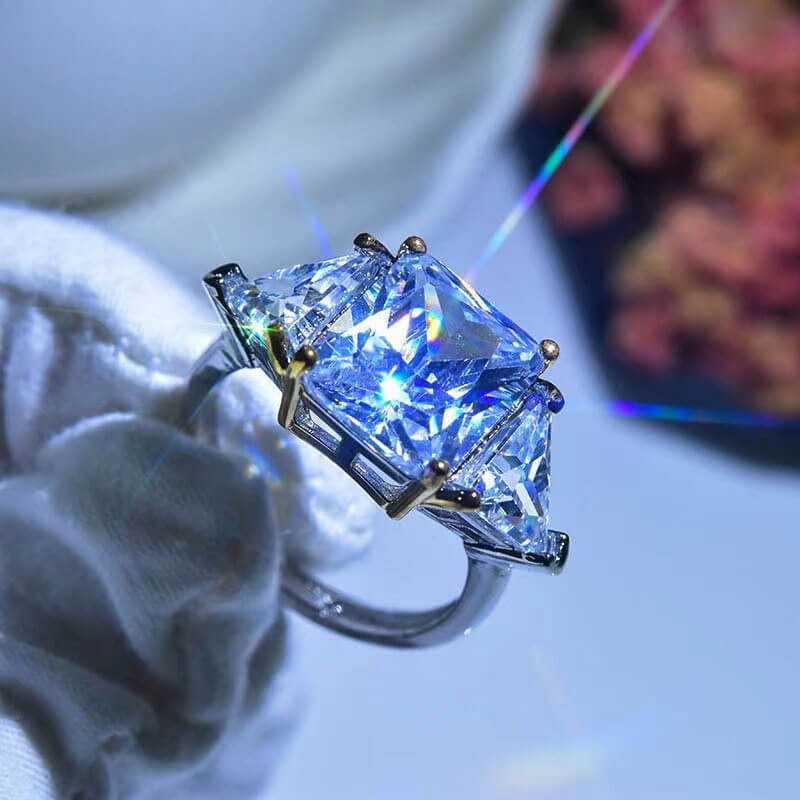 Super Flash Princess Square Ring Pink Zircon Hearts and Arrows Simulation Moissanite Diamond Ring for Women