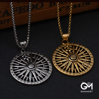 Round Brand Compass Stainless Steel Necklace