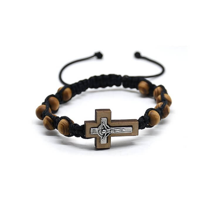 Cross Jesus Wooden Rosary Wrap Bracelet