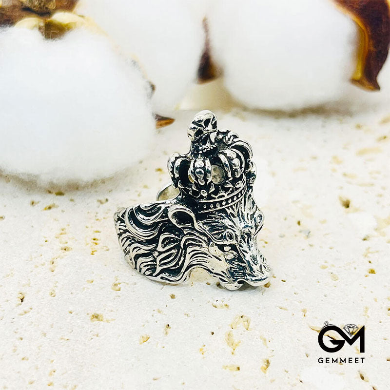 Gothic Crown Man Lion Ring