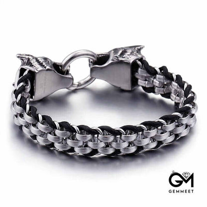 Titanium Steel Braided Diamond Wolf Bracelet