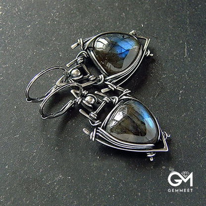 Triangle Labradorite Silver Plated Witch Earrings