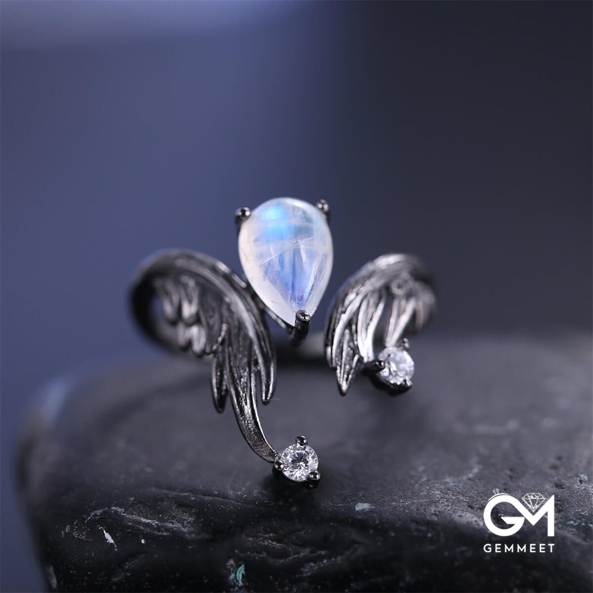 Punk Wings Moonstone Open Ring