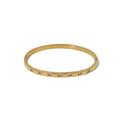 Minimalism Gypsy Setting Stones Flat Bangle Bracelet