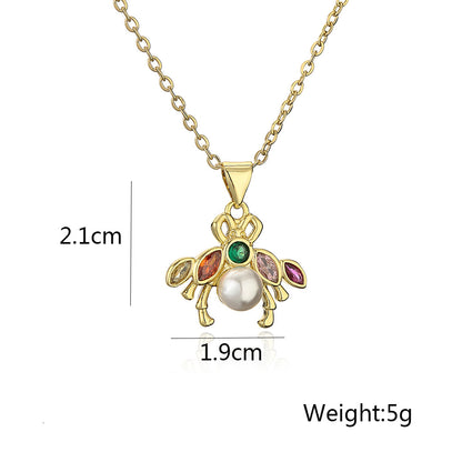 Color Stones Pearl Animal Pendant Necklace