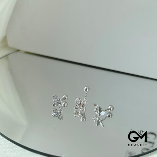 S925 Sterling Silver Butterfly White Zircon Earrings