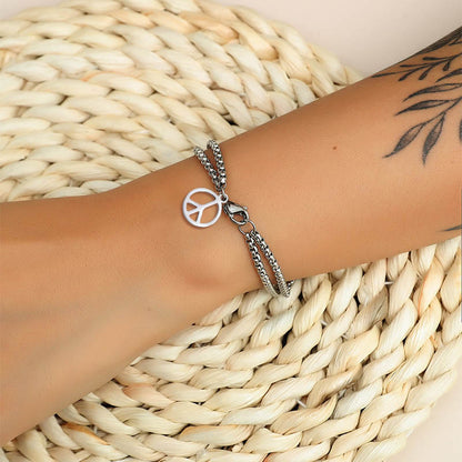 Peace Sign Double Link Cross Titanium Bracelet