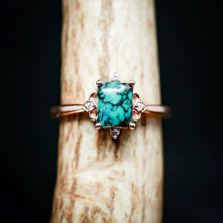 Square Turquoise Engagement Ring With Diamond Ring