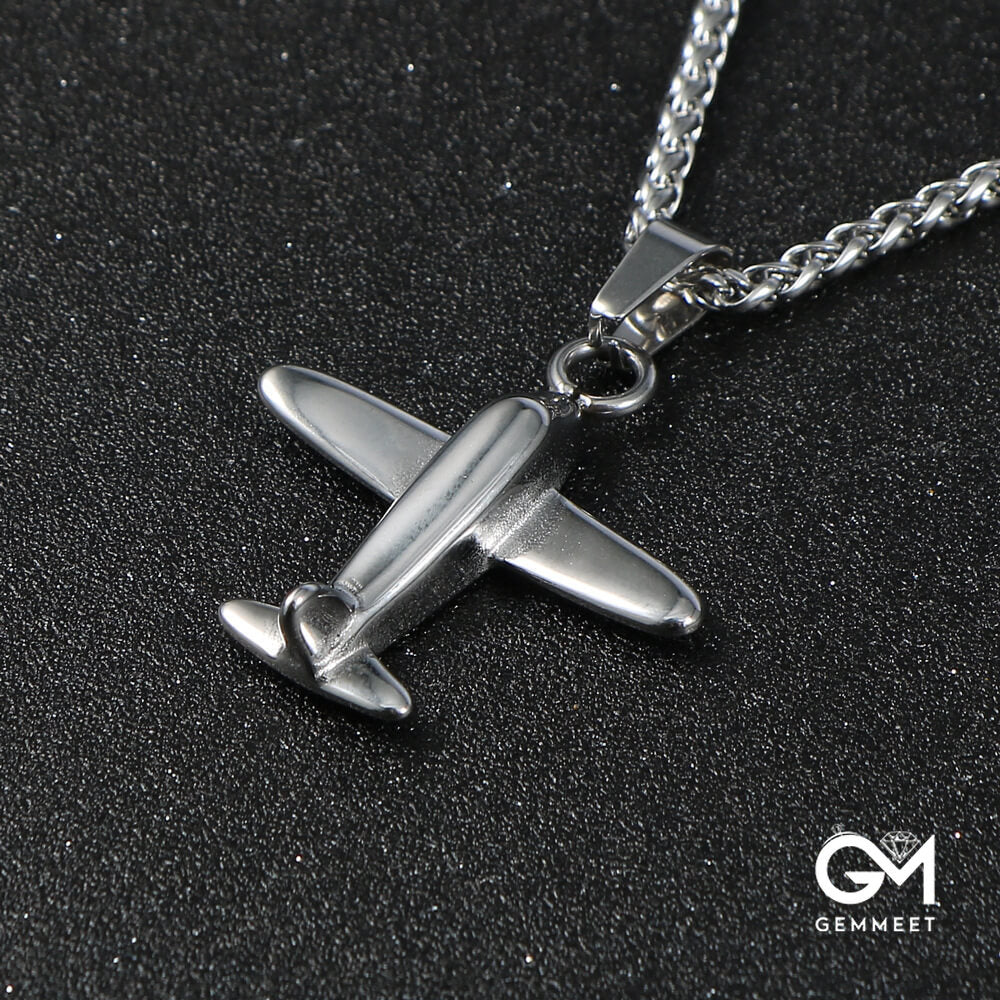 Stainless Steel Aircraft Pendant Mustang Fighter Necklace