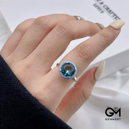 S925 Sterling Silver Blue Round Drop Ring